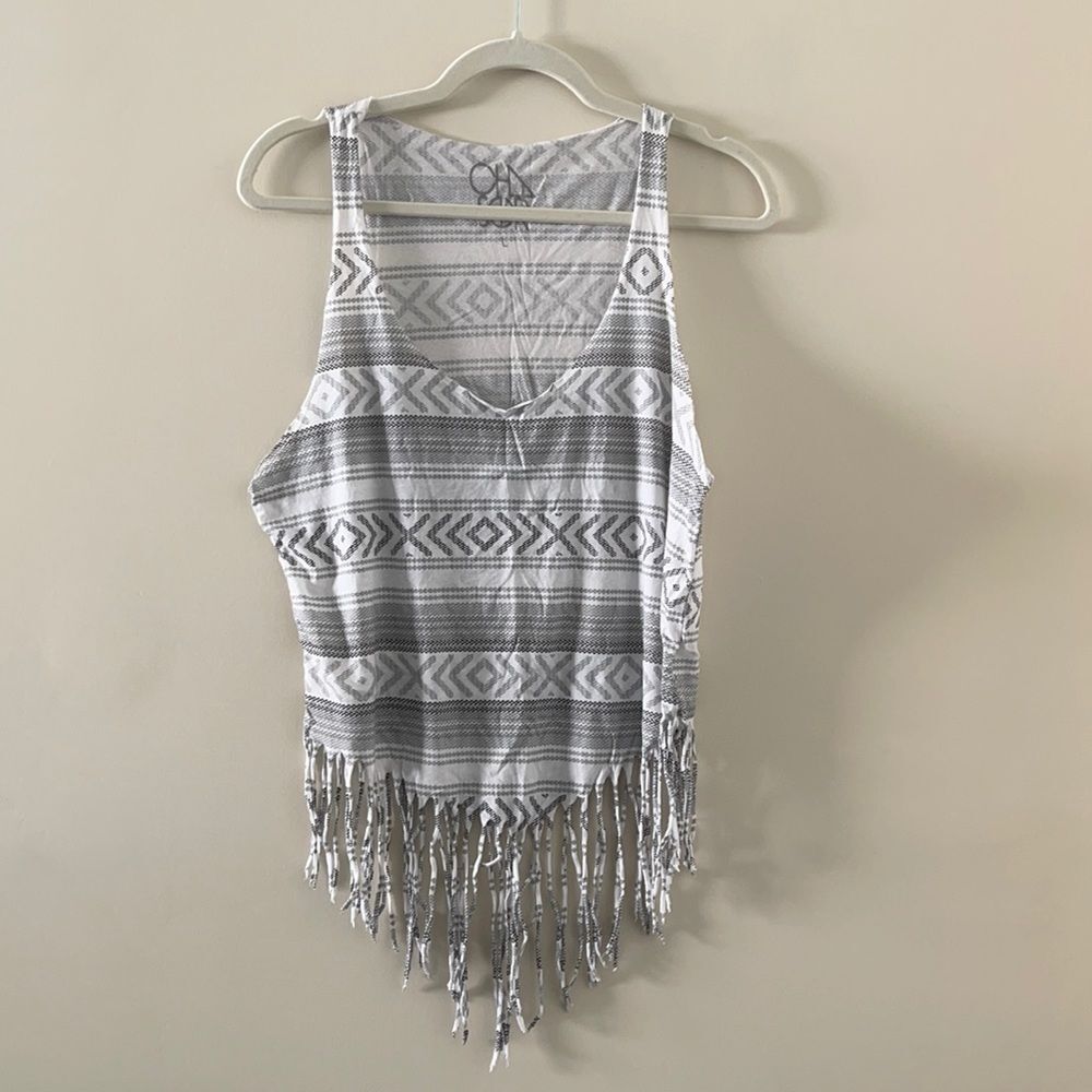Dash Boutique Vintage 2010s Cute Print Tank with Fringe